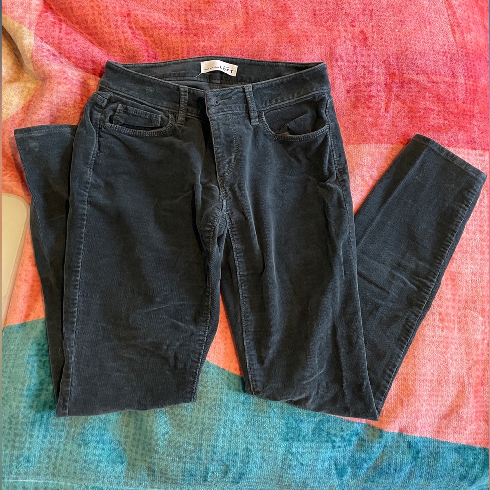 Ann Taylor Loft Curvy Skinny Corduroy Jeans, Dark Blue Teal, Petite Length